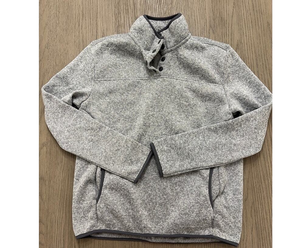 Eddie Bauer Women’s Fleece Pullover Medium Gray Snap Neck Sweater